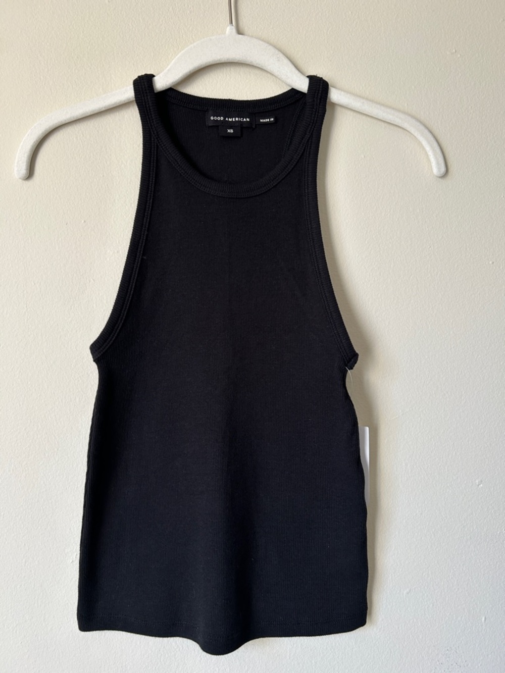 Good American Black Ribbed Racerback Tank